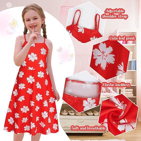 Girls Red Leaf Print Dress for Summer Halloween Christmas Costume Play