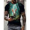 Summer Round Neck 3D Rabbit Print Top Fashionable Casual Short Sleeved Men's T-shirts