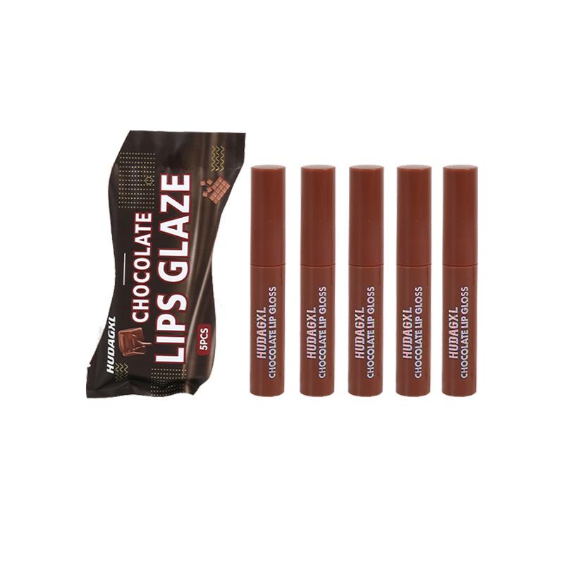 Matte Lip Gloss Set: Five Chocolate Shades, Student-Friendly, Non-Stick Formula