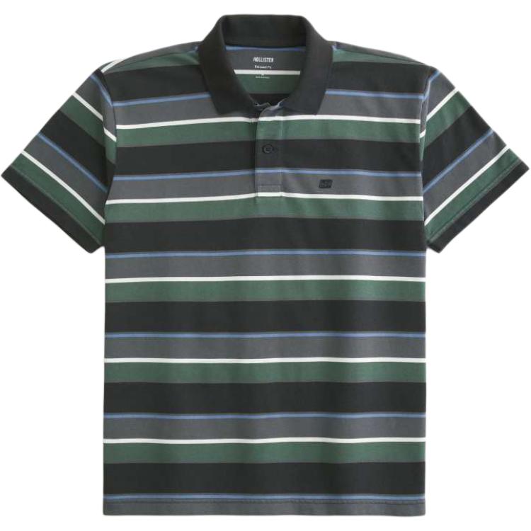 Hollister Polo Shirts Men's Black Stripes Moderate Straight Fit 324-611-00166-904
