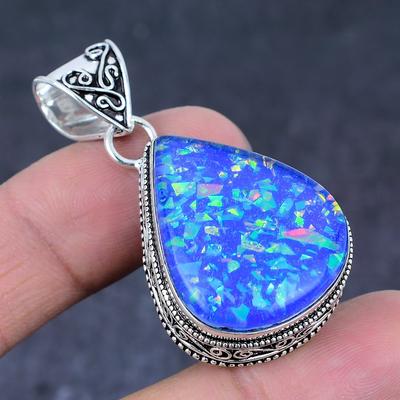 Подвеска из серебра 925 пробы с синим опалом и драгоценным камнем ручной работы 1,85 дюйма l0E56
