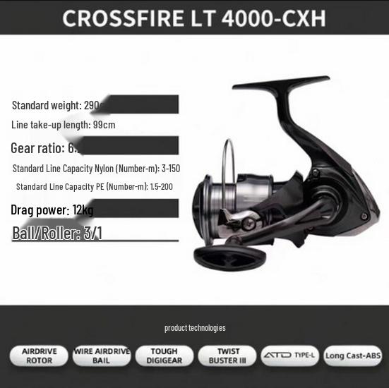 Спиннинговая катушка Daiwa CROSSFIRE LT - Легкая металлическая шпуля для дальнего заброса, Доступна в 26 моделях.