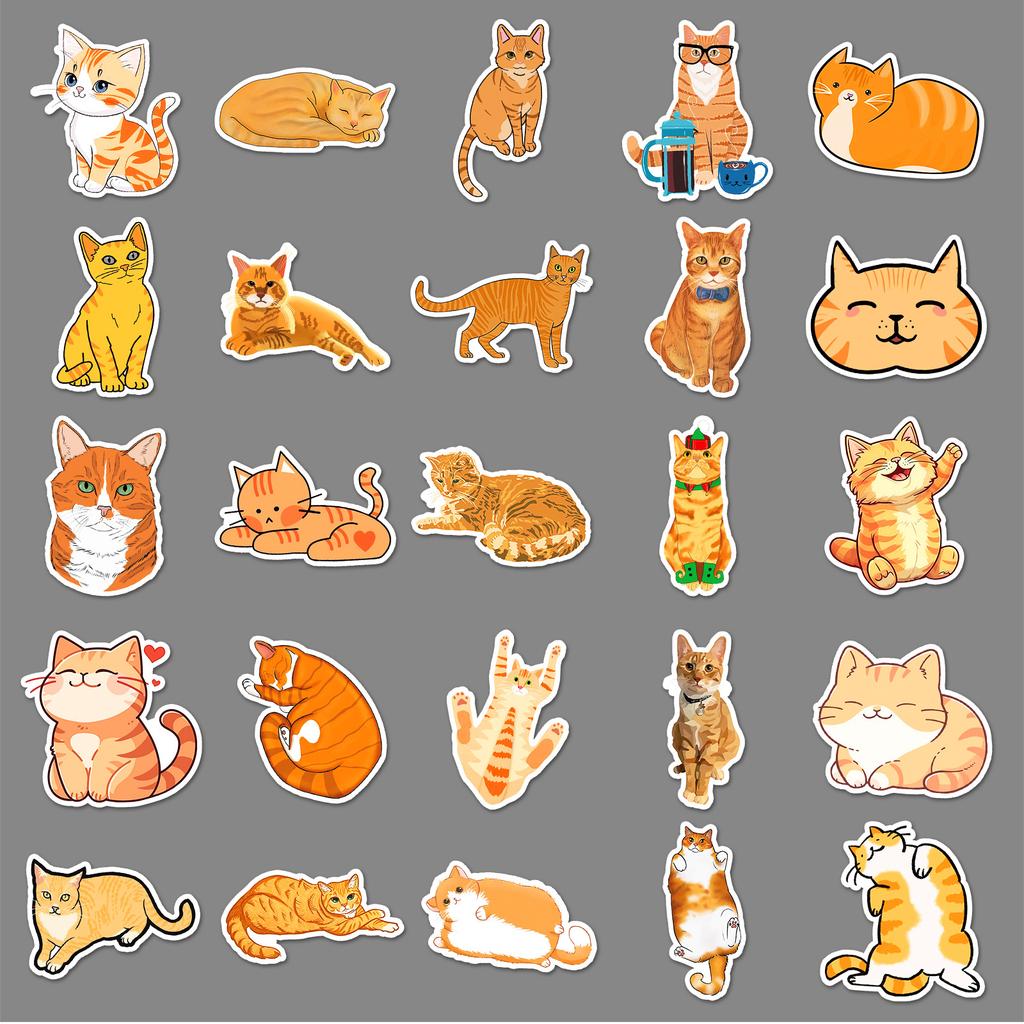 50 Orange Cat Doodle Stickers Personalized Cartoon Cute Cat Decorative Mobile Phone Case Water Cup Suitcase Stickers