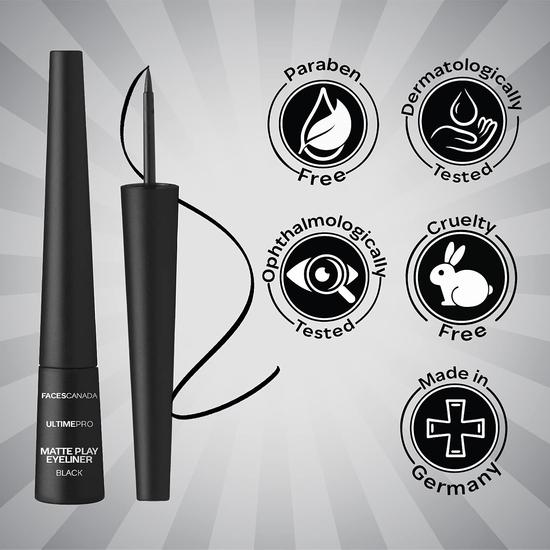 FACES CANADA Ultime Pro Matte Play Eyeliner - черный, 2,5 мл | Быстросохнущий | Матовый финиш | Стойкая формула на 24 часа | Точный фетровый наконечник