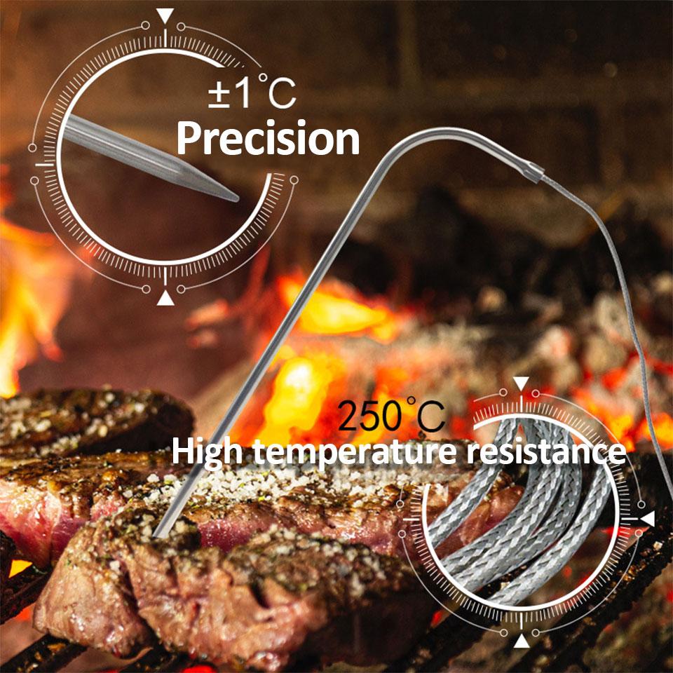 Digital Food Thermometer with Probe Stainless Steel Electronic BBQ Thermometer with Timer Kitchen Cooking Thermometer for Food