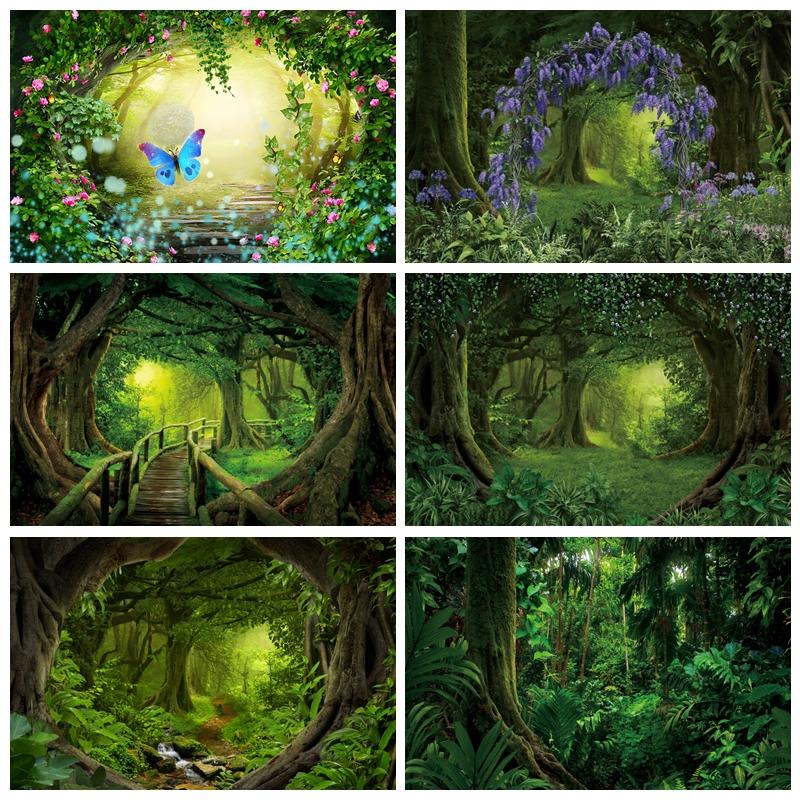 Tropical Forest Jungle Photography Backdrop Rainforest Green Leaves Natural Adventure Camping Birthday Photo Background Props26
