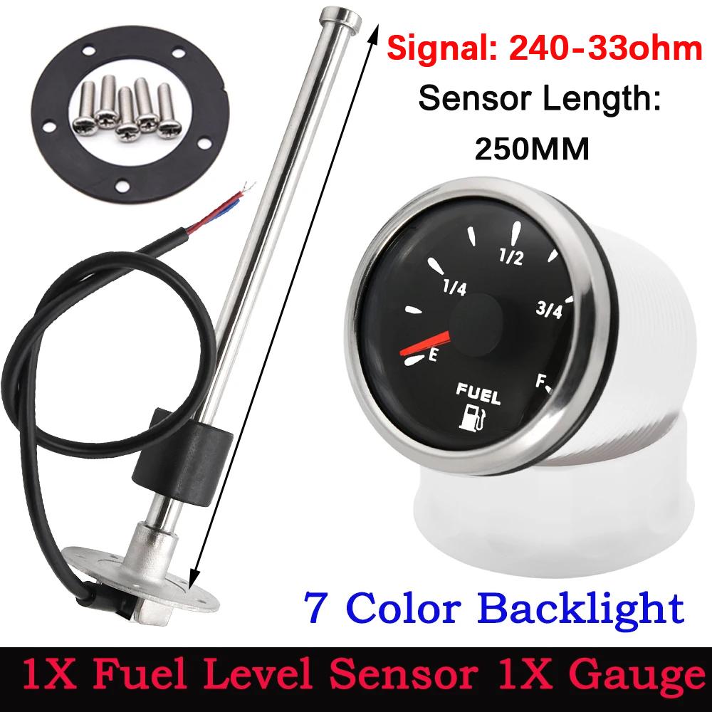 2" 52MM Universal Gas Fuel Level Gauge Analogue 7 Color LED Car Boat 240-33ohm For Stainless Steel Fuel Level Sensor Waterproof