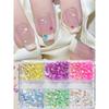 6/12 Grids Assorted Macaron Flat Bottom Pearlescent Rhinestones, Semi-Circular Illusory Decorative Manicure Pearls, Unscented Nail Supplies Nails Nail