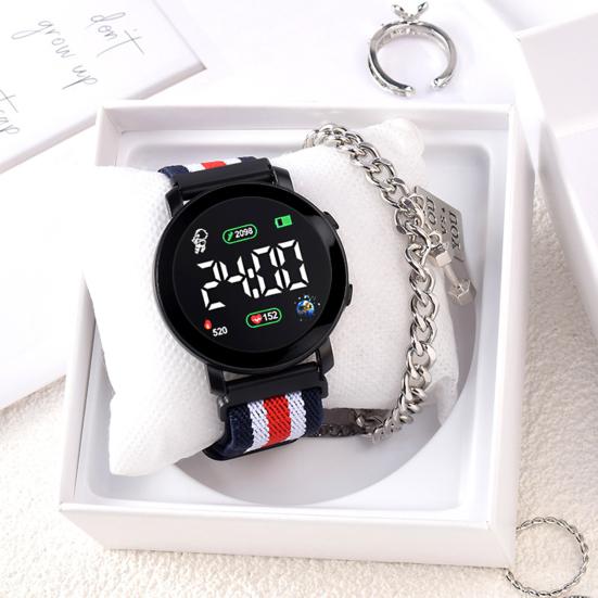 Светодиодные электронные часы Эластичный ремешок Многофункциональные Светящиеся Круглый циферблат Регулируемый Отображение времени/даты Плетеные Цифровые Наручные часы Часы Мода