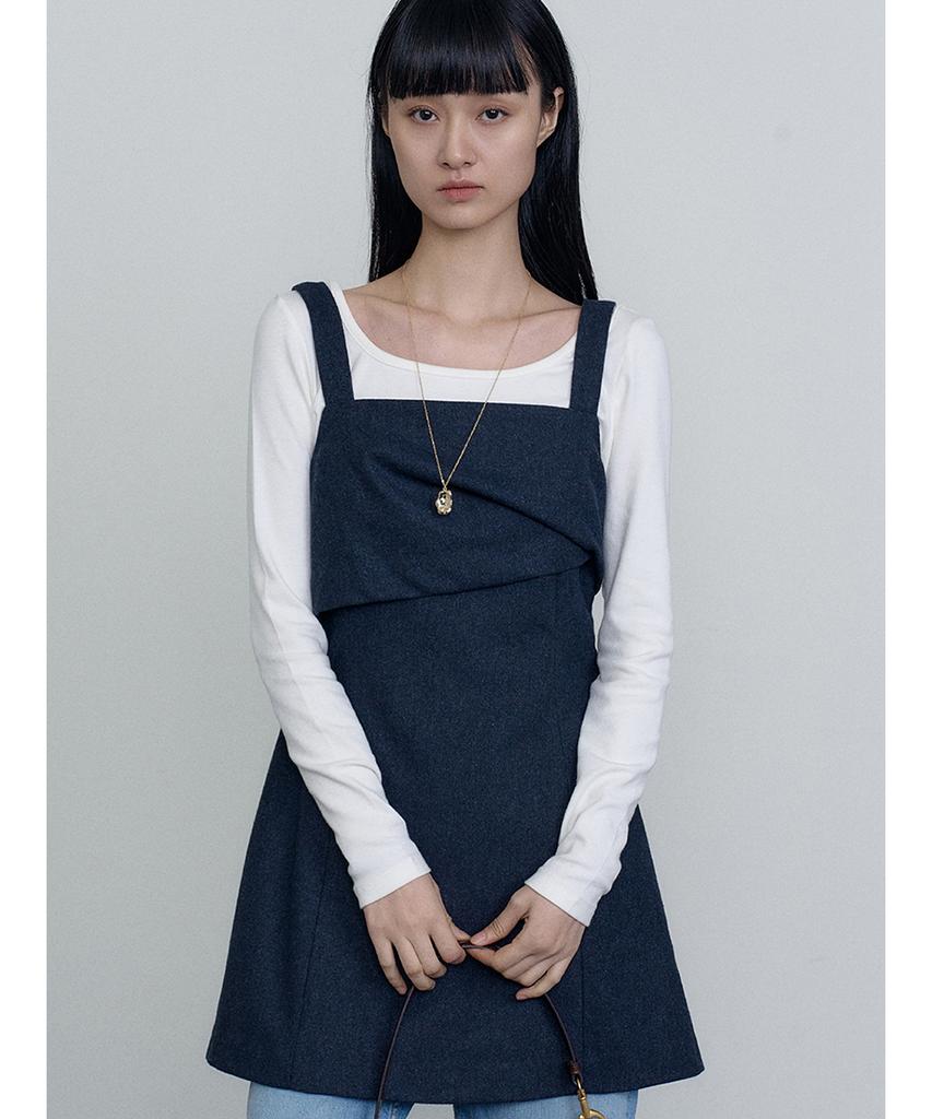 Make A Toast Wool Square Mini Dress Navy Mbefop003Nv