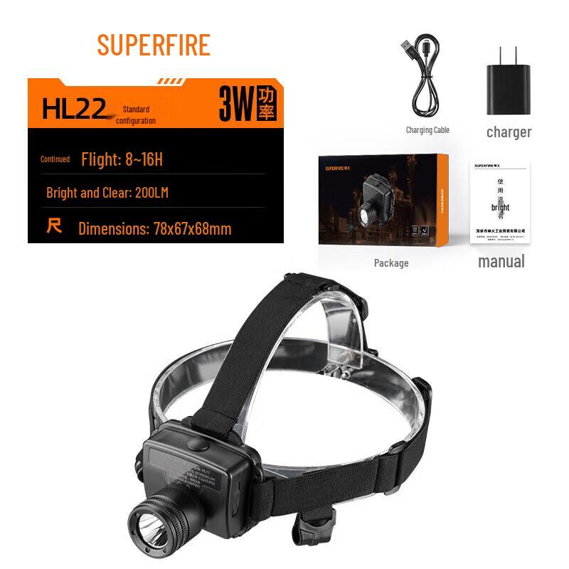 Светодиодный налобный фонарь SUPERFIRE HL22, перезаряжаемый, взрывозащищенный