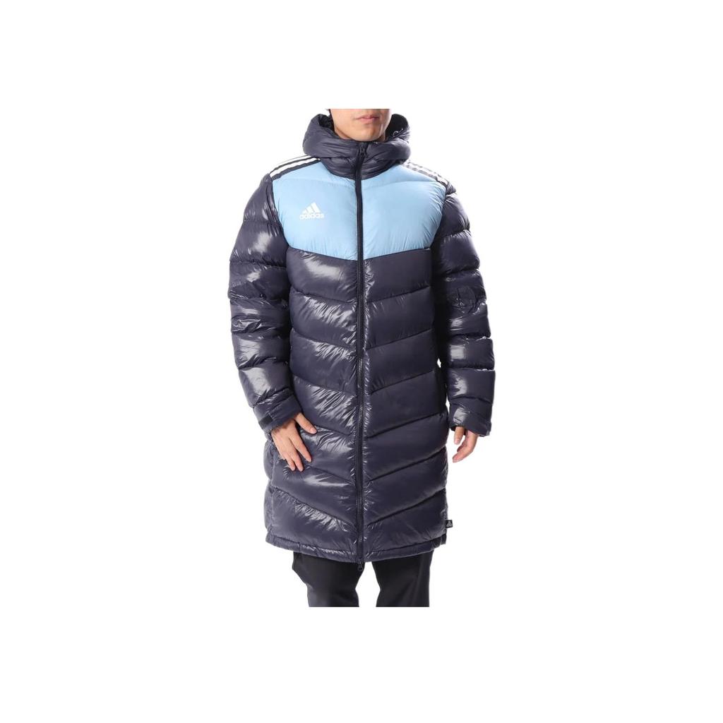 Adidas Сплошной цвет, пуховик на молнии с капюшоном и логотипом бренда, мужская верхняя одежда Legend-Ink-Blue CW7426