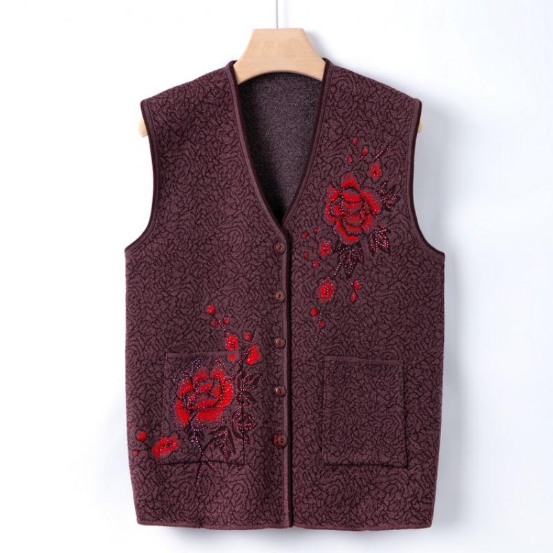 Grandma Clothing Autumn Thin Vest Women's Knitted Cardigan Vest Middle-aged Knitted Sweater Vest Jacket Mother Autumn Clothing
