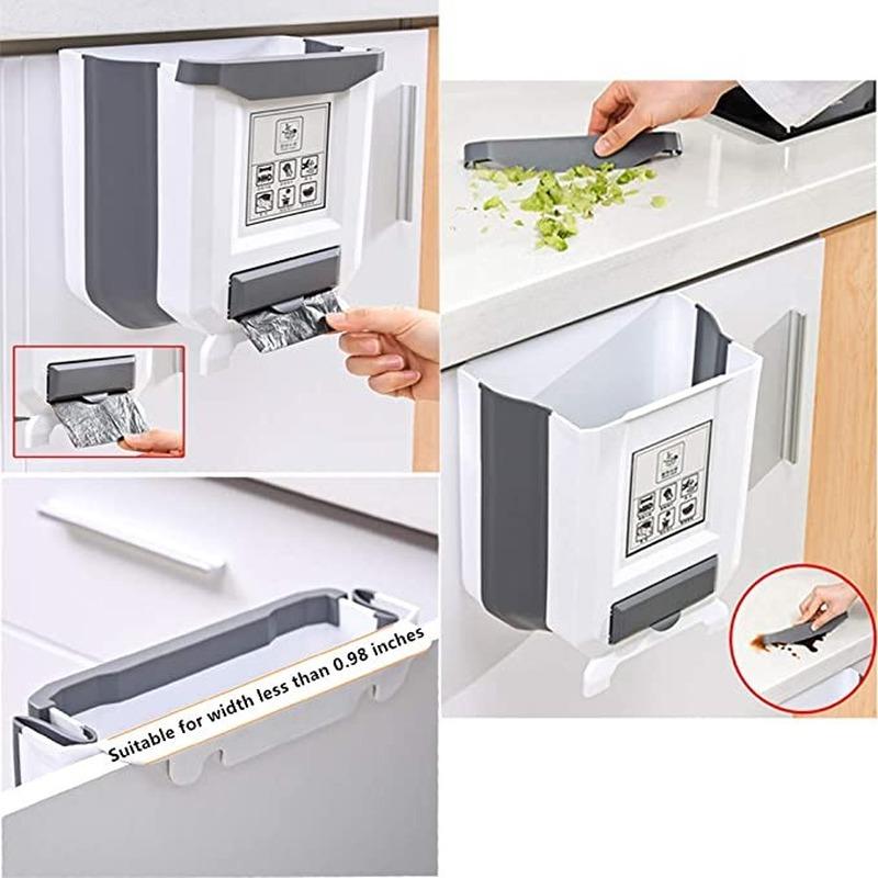Kitchen Wall-mounted Folding Trash Can Household Cabinet Hanging Storage Trash Basket Creative Classification Hanging Trash Can
