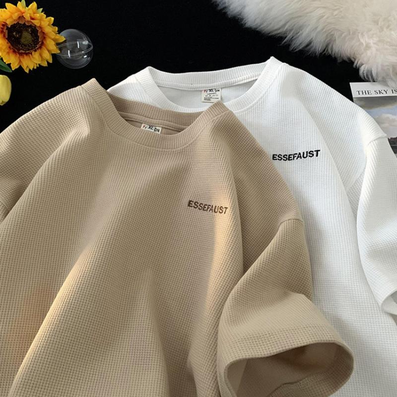 Простая мужская рубашка с коротким рукавом, летняя американская ретро уличная трендовая футболка для пары с коротким рукавом, базовая рубашка