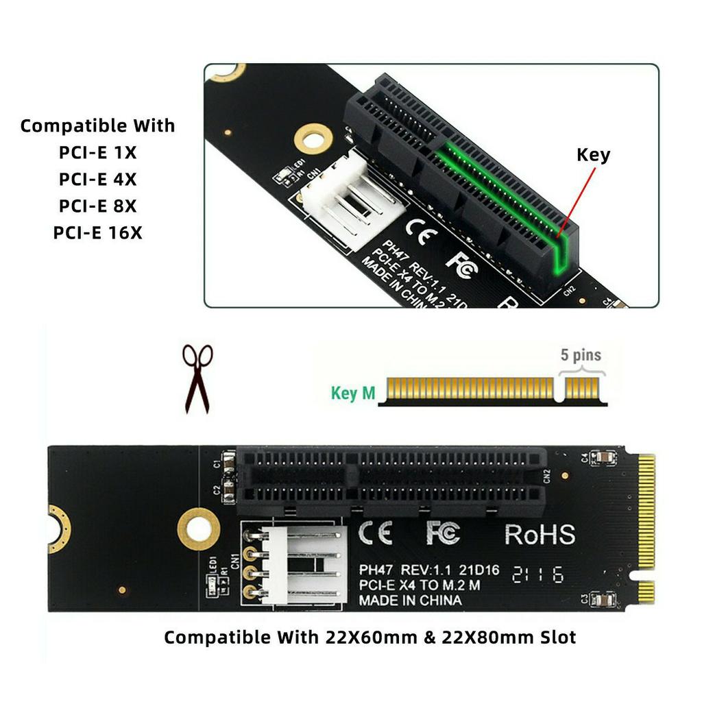 EP-048 M.2 NGFF NVMe M-Key Extender to PCI-E X1 X4 X8 X16 Graphics Card Riser Adapter