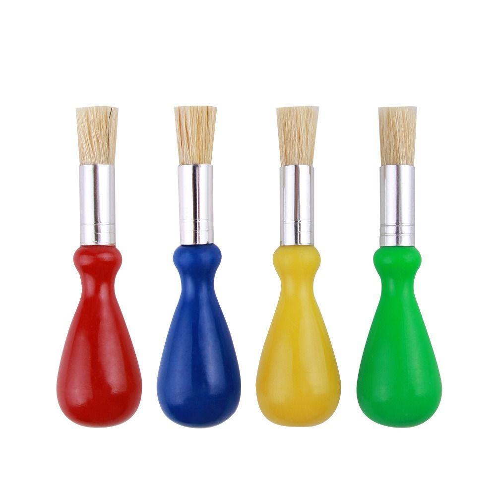 4/6 Pcs Natural Bristle Paint Brush Set Plastic Handle Watercolor Brushes Painting Brushes Kids