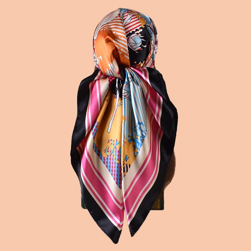 1PC Simple Floral Print Silk Satin Square Scarf Women's Hair Accessory Spring New Versatile