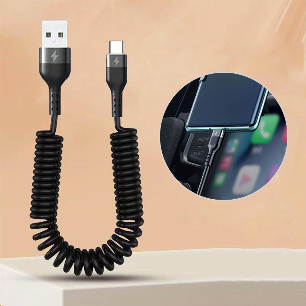 Spring Telescopic 100W 5A Fast Charging Type C Data Cable USB Micro Car Phone Charger for iPhone13 14 Pro Sumsung Xiaomi POCO
