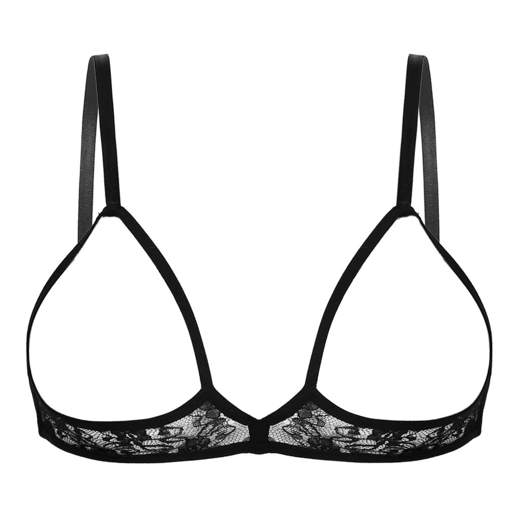 Womens Sexy Open Cups Bra Lingerie Sheer Lace Soft Wireless Brassiere Exposed Nipples Bralette Chest Brace Underwear Nightwear