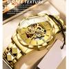Мужские часы Hollow Skeleton из нержавеющей стали Luxury Golden Automatic Mechanical Wrist Watches Waterproof Luminous