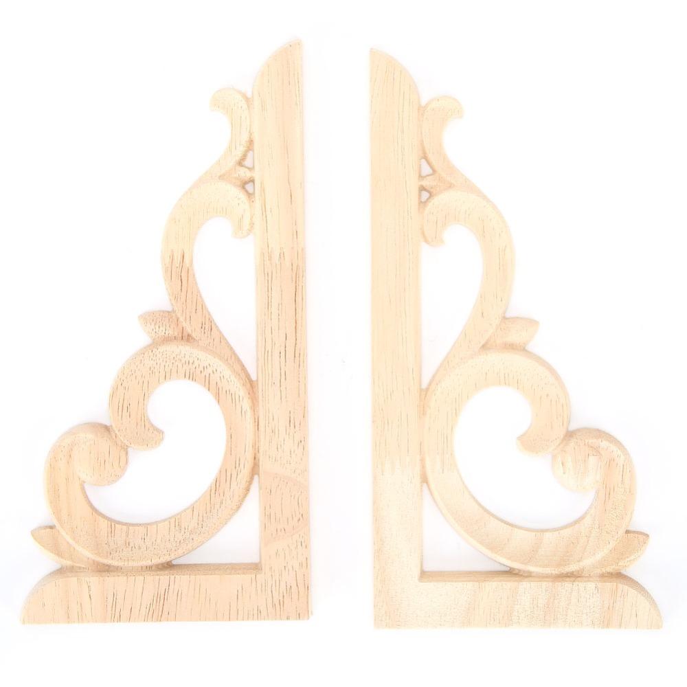 2pcs Wood Carving European style wood onlay 7.1x3.5 in DIY wood corner ornament Cabinet decoration