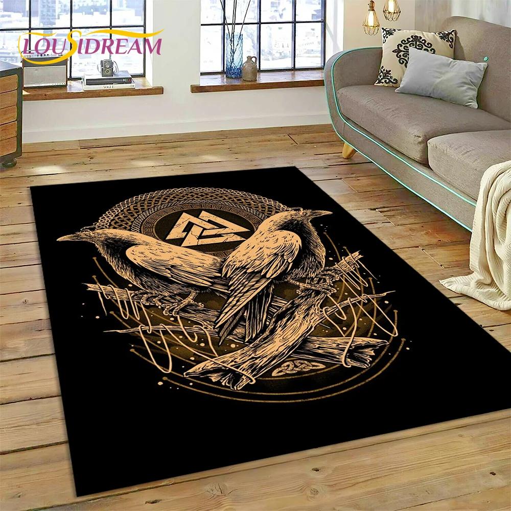 3D Nordic Viking Mythology Symbols Odin Cartoon Area Rug Large,Carpet for Home Living Room Sofa Doormat Decor,Non-slip Floor Mat