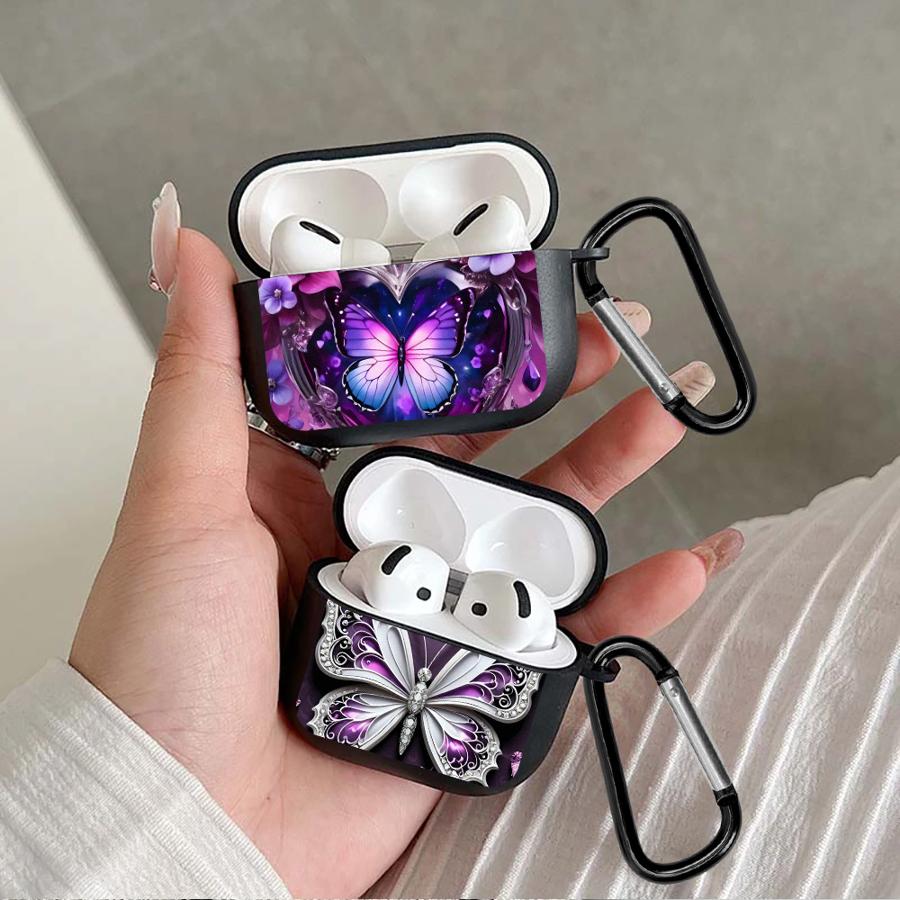 Purple Butterfly And The Flower Case For Airpods 1 2 Pro Pro2 Pro3 4 3 Earphone Cases Cover