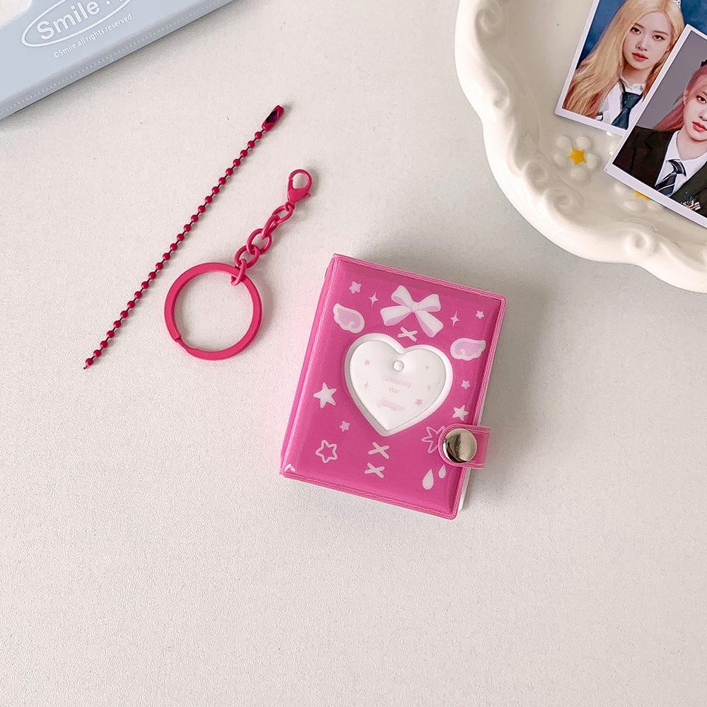 Portable Bow Photo Album Keychain Snap Closure Album Book Mini Photocards Holder