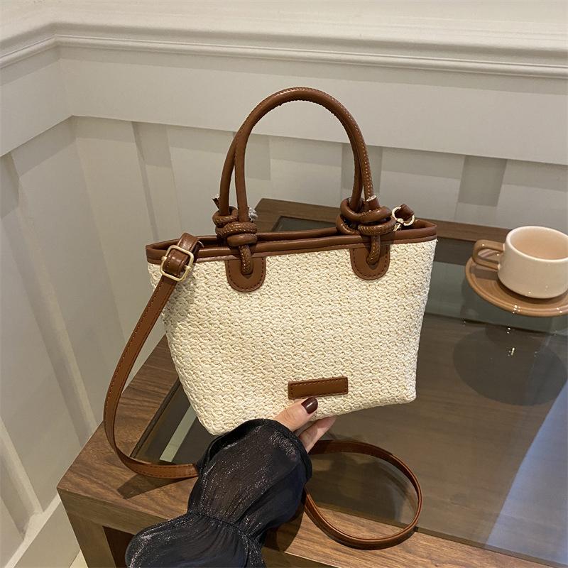 Yogodlns New Straw Woven Crossbody Bags For Women Summer Rattan Vacation Bucket Shoulder Bags Summer Seaside Beach Handbags