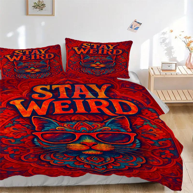 3pcs Stay Weird Cat Duvet Cover Set, Soft Comfortable Duvet Cover,Guest Room (1*Duvet Cover + 2*Pillowcase, Without Core) yy251104167