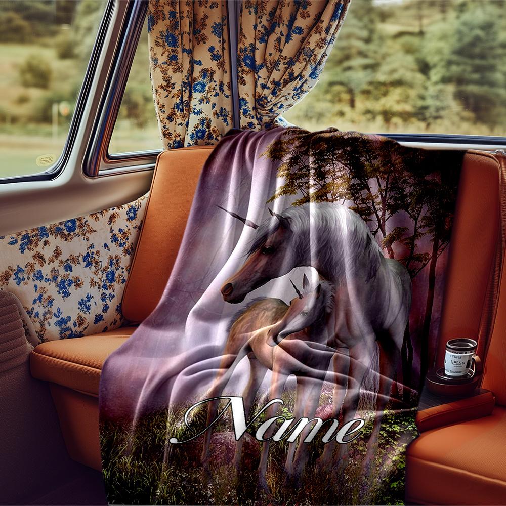 Unicorn Fantasy Floral Four Seasons Blanket Customized With Your Name Lightweight And Warm Perfect Gift For Home Office Camping Sofa Travel Beach