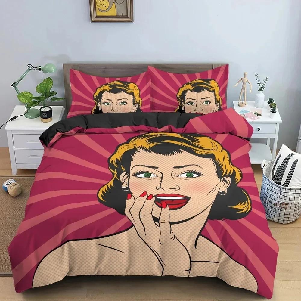 Cartoon Girly Watercolor Fashion Printed Bed Set Duvet Cover Pillowcase Bedding Set Linen Sheet Quilt Cover Full Queen King Size