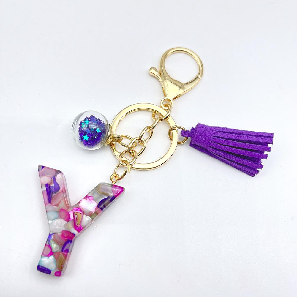 Европейский и американский хит продаж брелок с английскими инициалами и фиолетовой кисточкой