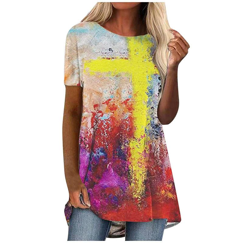 Летняя футболка с принтом Cross Tie Dye 3D, женская мода, уличная одежда, футболки с коротким рукавом, топы Y2K, женская туника, футболка, свободная одежда