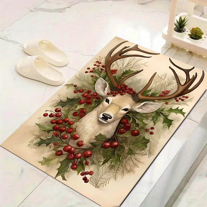 1Pc Christmas Candy Canes Rug Office Carpet Indoor Outdoor Doormat Nonslip Soft And Comfortable Living Room Christmas Halloween Gift D91841