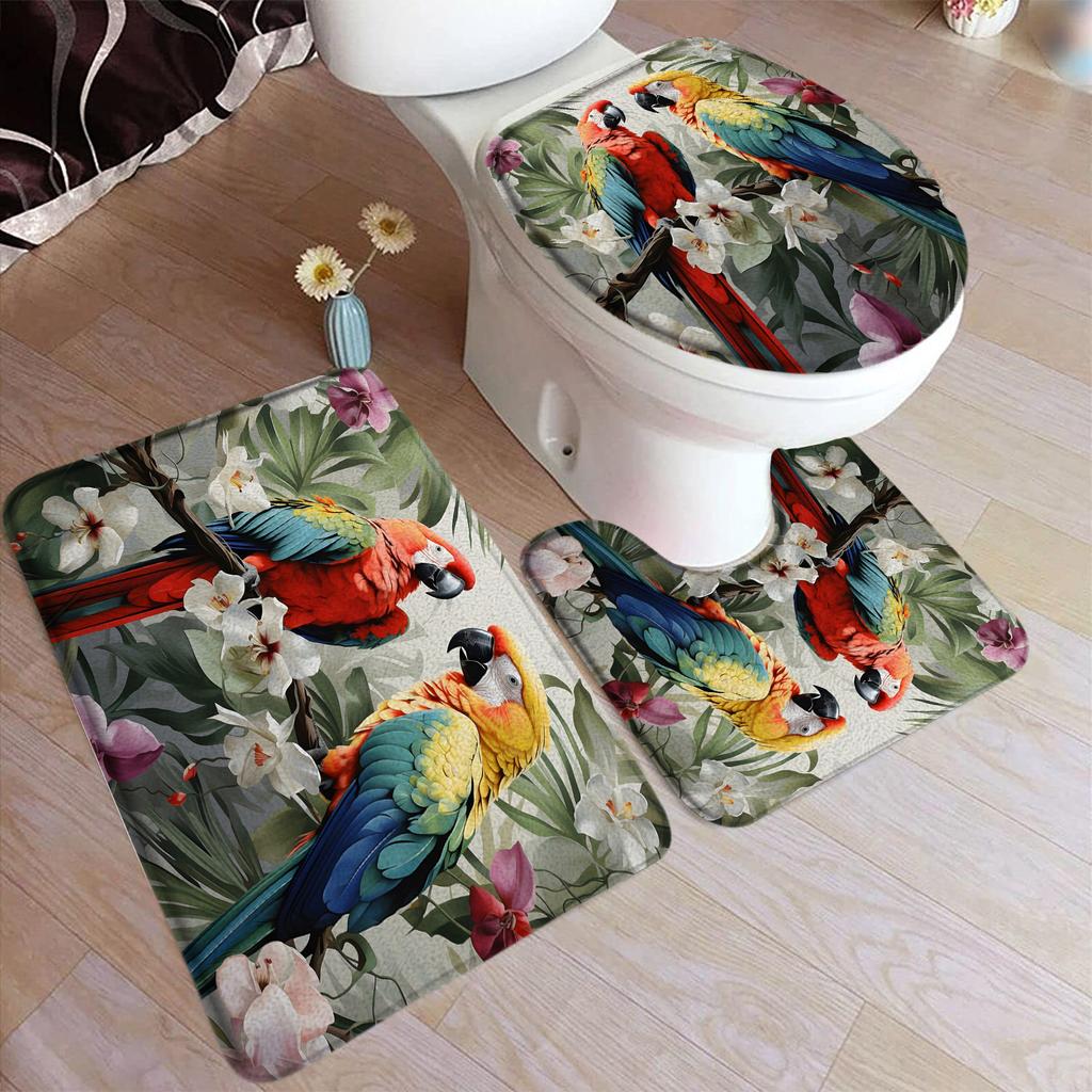 Hummingbird Bath Mat Set White Flowers Green Plants Birds Rustic Home Carpet Bathroom Decor Floor Rugs U-Mats Toilet Lid Cover