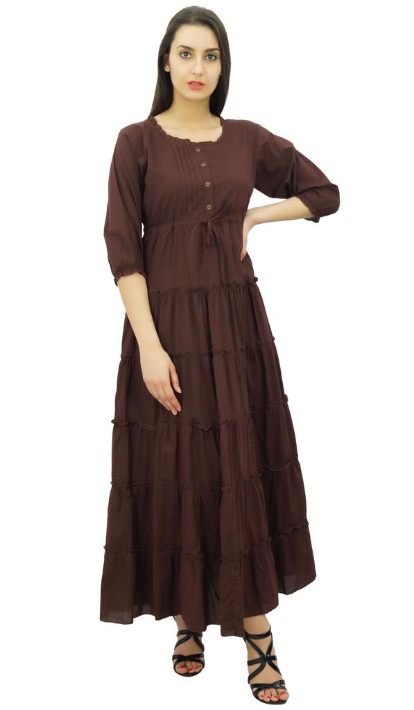 Bimba Женское летнее хлопковое платье макси с рукавом 3/4 и кулиской на талии