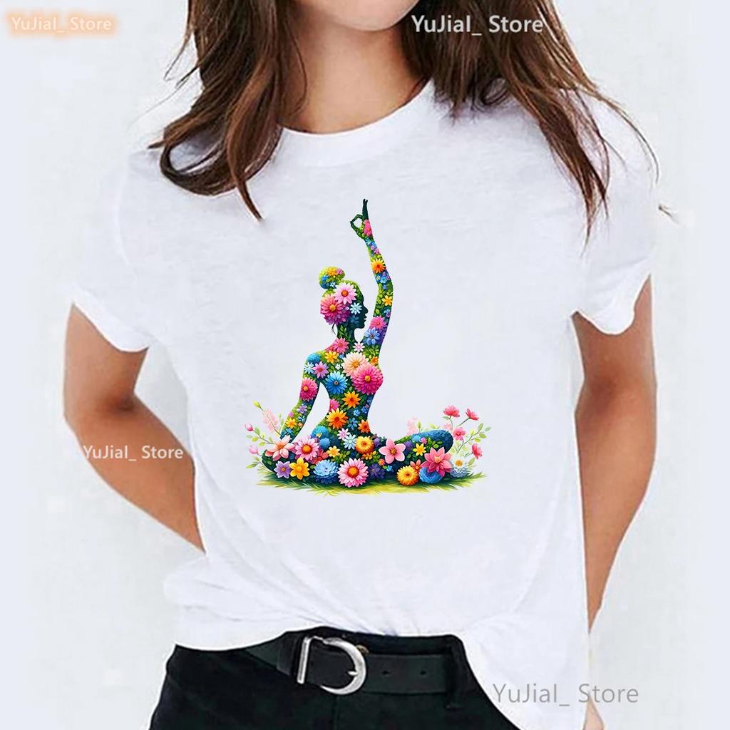 Floral Yoga Butterfly Print T Shirt Girls Meditation Tshirt Unisex Aesthetic Clothes Funny Tshirt Female Streetwear