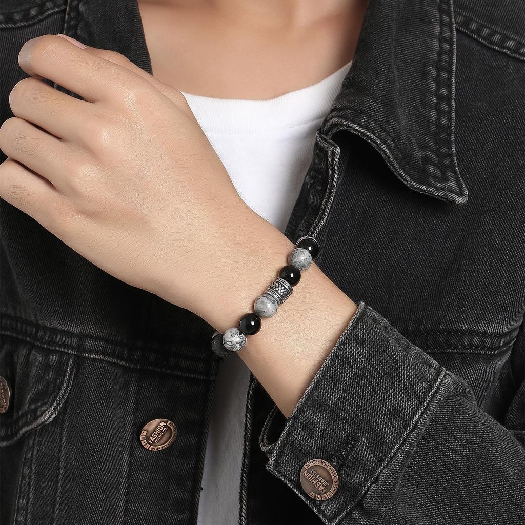 Браслет Натуральный камень Камень силы Обсидиан Вулканический камень Натуральный камень карты рождения Большой браслет из нефрита для мужчин Крутой энергетический подарок Популярный подарок