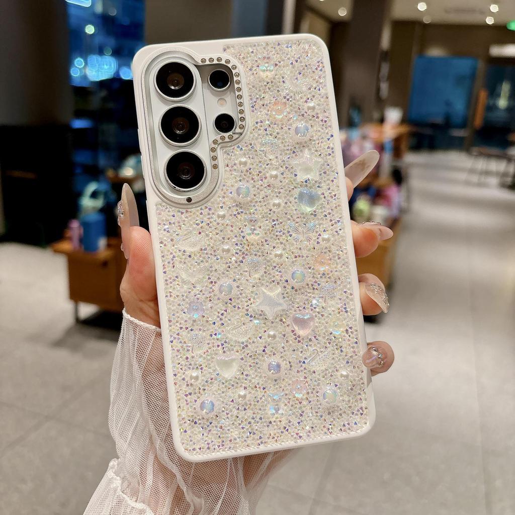 Роскошный чехол для телефона Samsung S26 Ultra со стразами и жемчугом, с защитой из металлической рамки