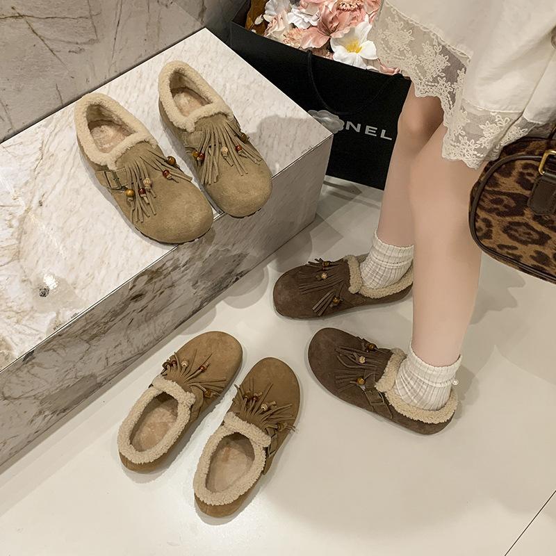 Ретро велюровые Birkenstocks женские осенне-зимние утолщенные теплые хлопковые туфли удобные туфли-шапочки