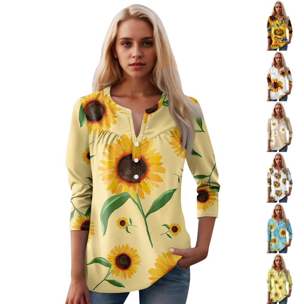 Женская мода повседневный топ с длинным рукавом и круглым вырезом с цветочным принтом