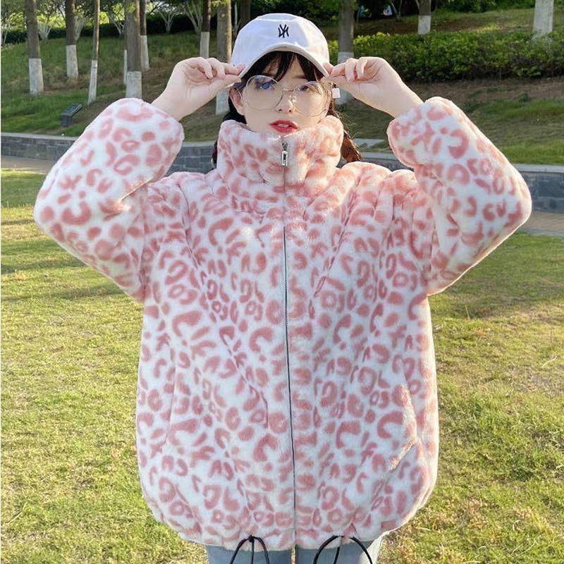 Леопардовая кожаная куртка мужская и женская одежда парная зимняя куртка свободная куртка искусственный кроличий мех плюшевое хлопковое пальто утолщенное большого размера