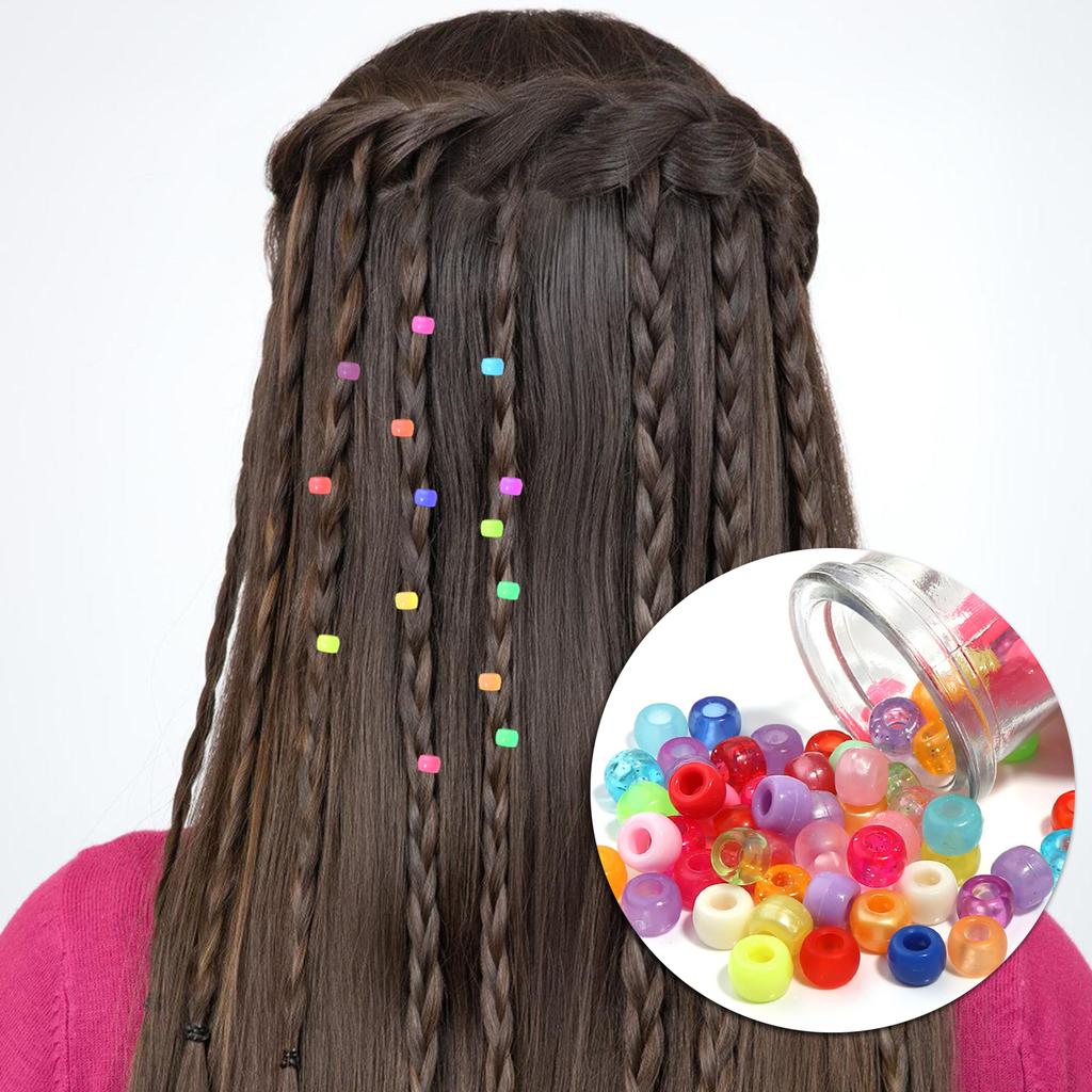 200pcs Round Colorful Acrylic Hair Beads Glow In the Dark for Kids Girls Braids and Women Fashion Hair Accessories