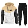 Autumn 2024 New Yellow Sportswear Tracksuits Men's Casual Plushed Warm Hoodie Set Color Matching Brand 2 Piece Set