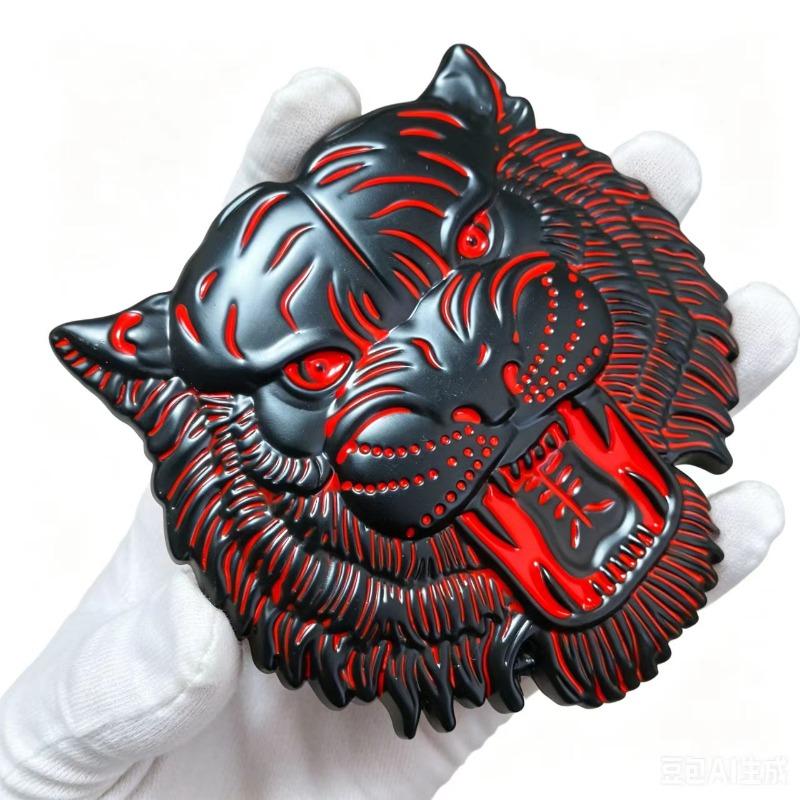 Bold tiger head car emblem 3D, three-dimensional metal mesh grille emblem, custom modification and decoration accessories