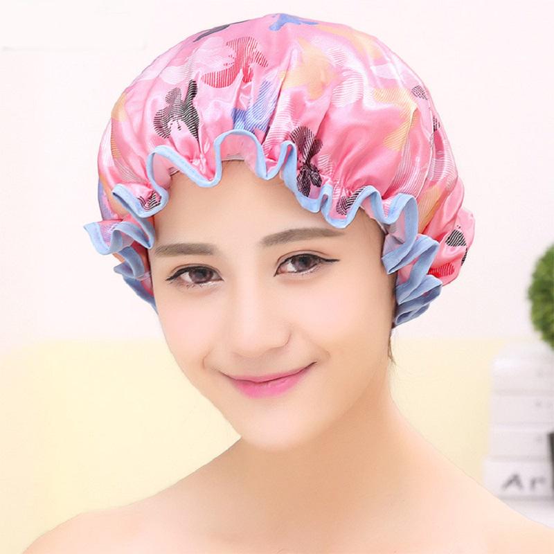 Waterproof Shower Hair Cap Butterfly Women Shower Cap Double Layer Bathing Cap Hat ARI