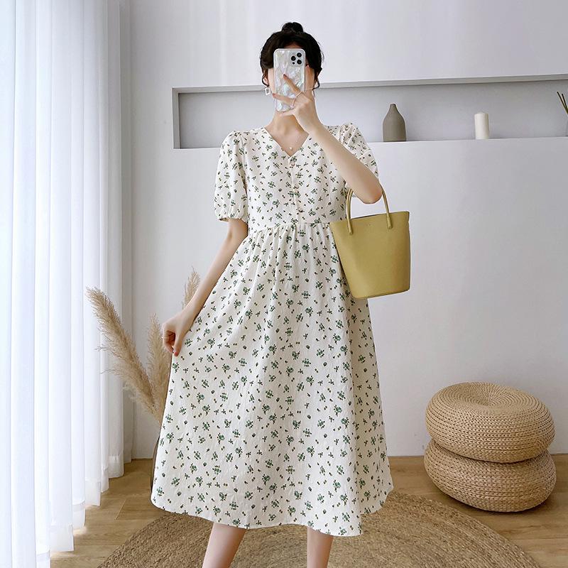 Spring/Summer Floral Maternity & Nursing Dress – Chic Mid-Length Design
