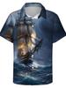 Men'S Nautical Theme Short Sleeve Shirt with Storm Sailboat Print Casual Top, Plus Size